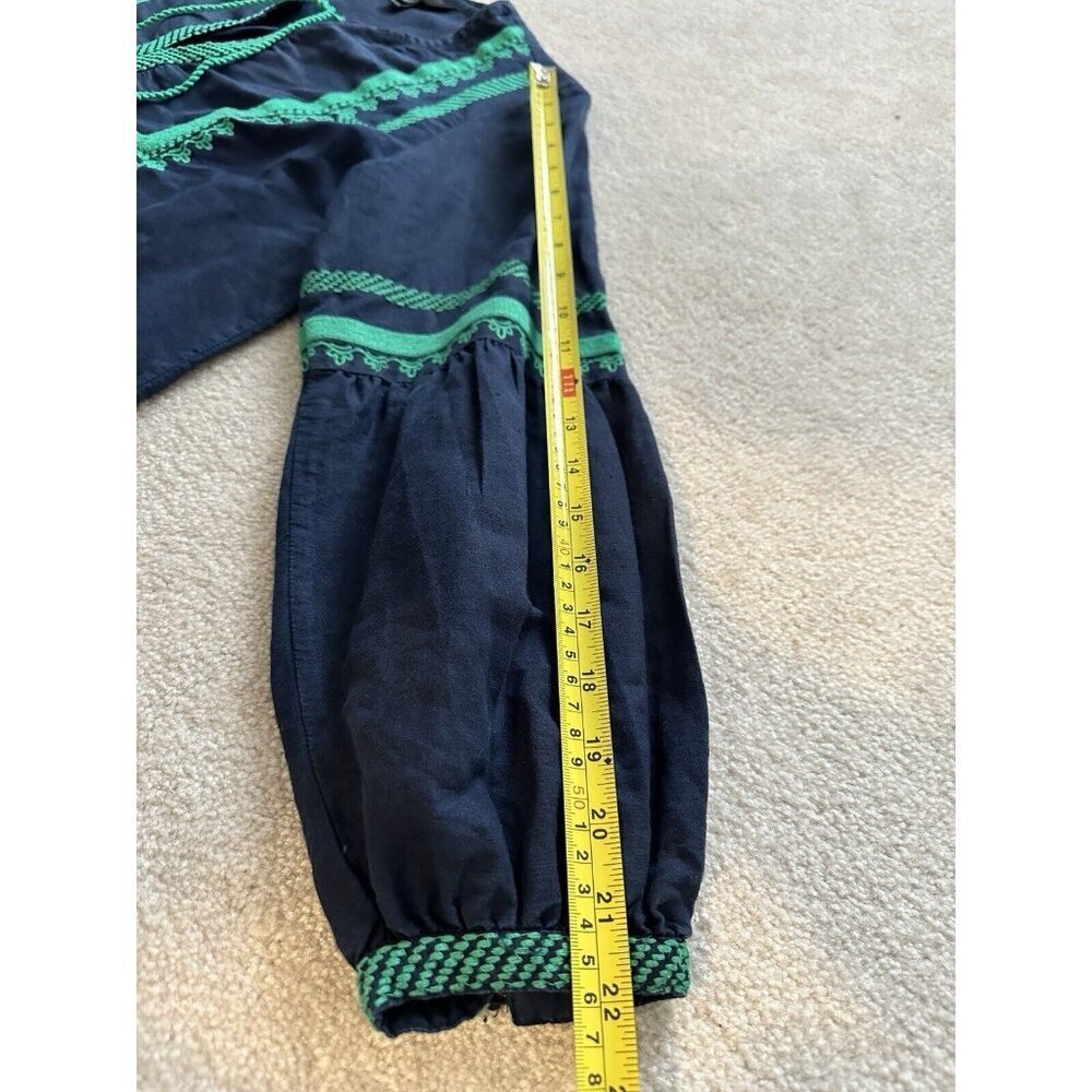 J. Crew Women’s Embroidered Boho Linen & Cotton Navy & Green Top Blouse Size 10 - Picture 14 of 14